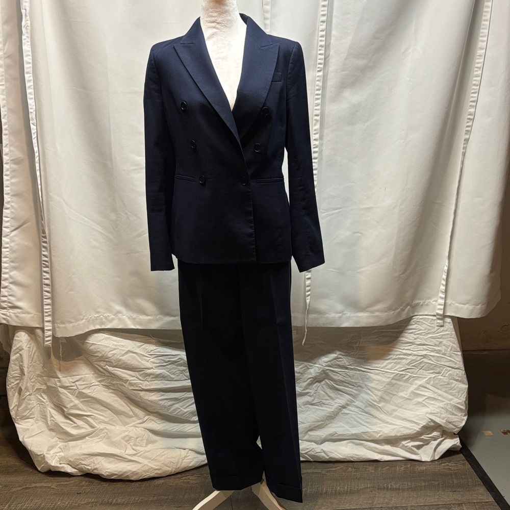 Talbots Navy Double-Breasted Pantsuit Blazer size 4 & Trousers size 8 petite